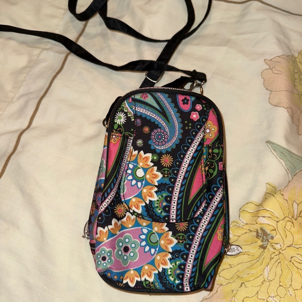 Charm 14 Colorful Paisley Crossbody Bag with clear pocket for phone